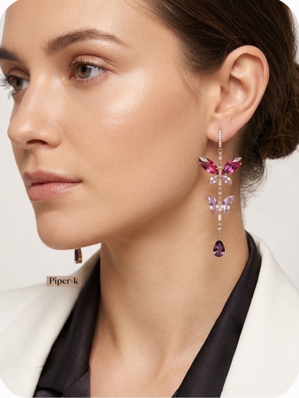 Piper Pink and Purple Crystal Butterfly Drop Earrings